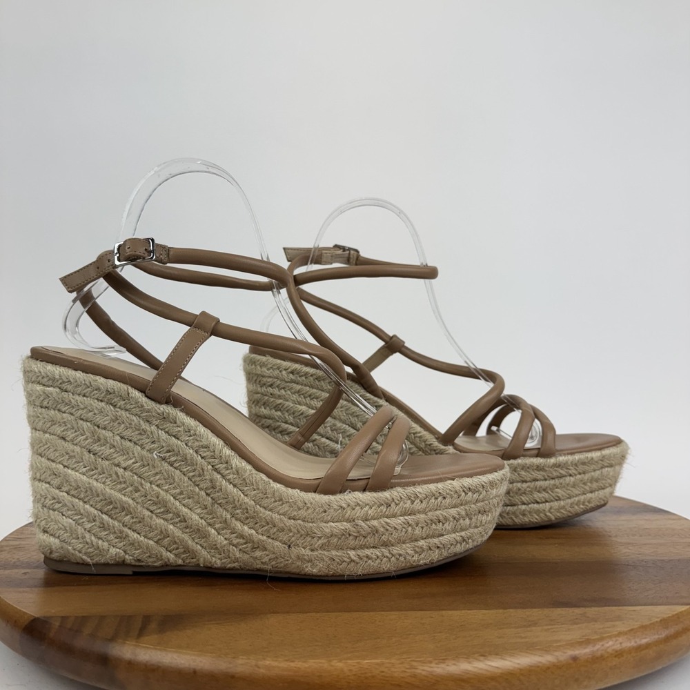 New Womens BP Cohan Tan Strappy Faux Leather Platform Wedge Sandals Size 9.5 M